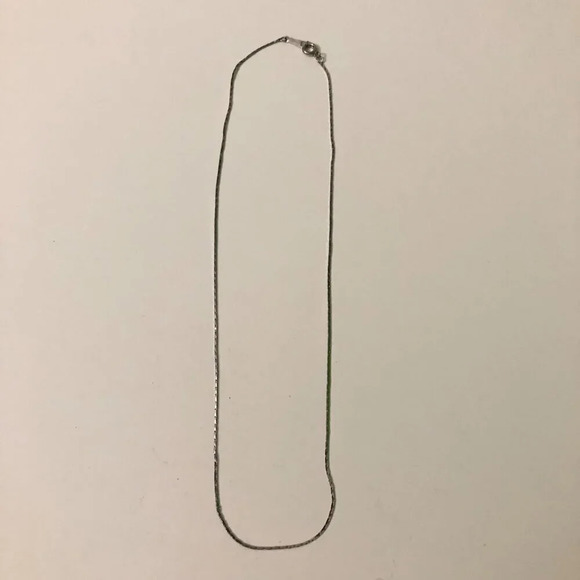 Thin Chain Necklace Silver Tone Stamped 18KGP - Picture 5 of 13